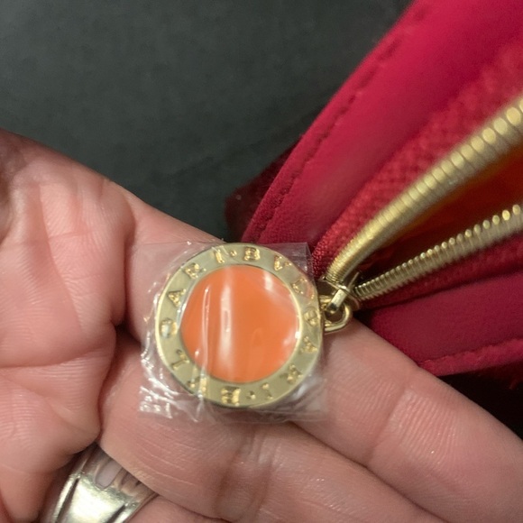 BVLGARI cosmetic or travel bag in a crimson red and gold hardware. NWOT - Picture 5 of 12